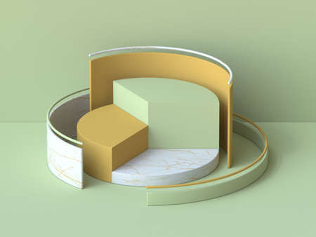Abstract mock up chart pie podiums 3D render illustration on green backgroundの写真素材