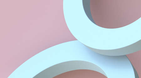 Two blue arc shape 3D render illustration on pink backgroundの写真素材