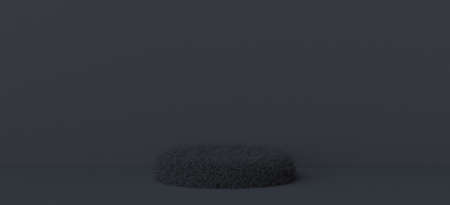 Abstract background black fur podium 3D render illustration on black backgroundの写真素材