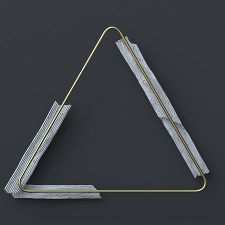 Abstract background golden triangle with white corners 3D render illustration on black backgroundの写真素材