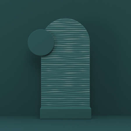 Mock up podium for product presentation vertical textured panel 3D render illustration on green...