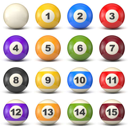 Collection of pool balls 3D rendering illustration isolated on white background