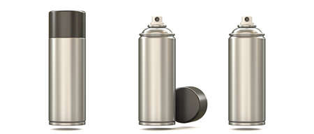 Metal spray can 3D render illustration isolated on white backgroundの写真素材