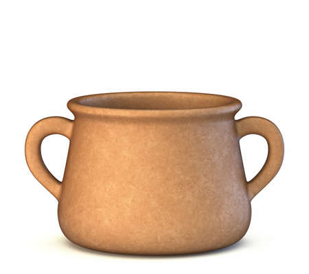Clay pot 3D render illustration isolated on white backgroundの写真素材