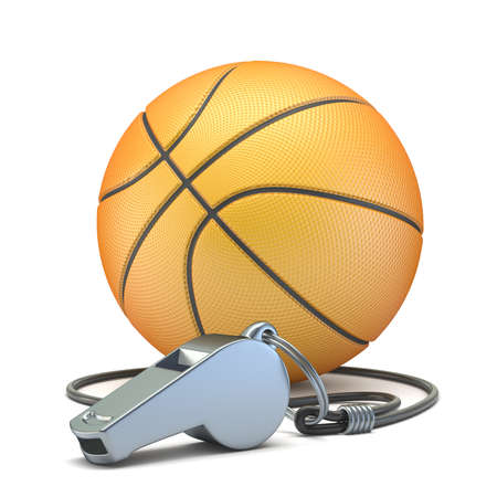 Basketball ball with metal whistle 3D render illustration isolated on white backgroundの写真素材