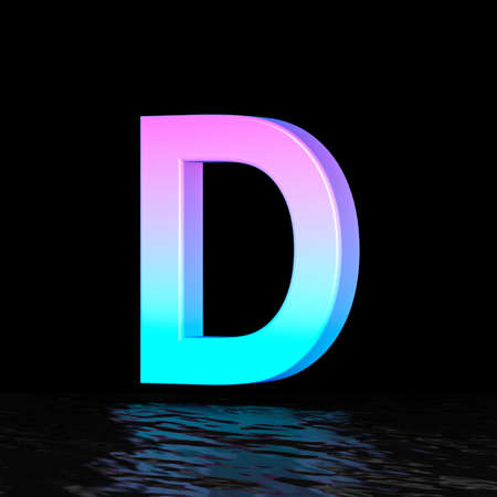 Cyan magenta font Letter D 3D render illustration isolated on black backgroundの写真素材