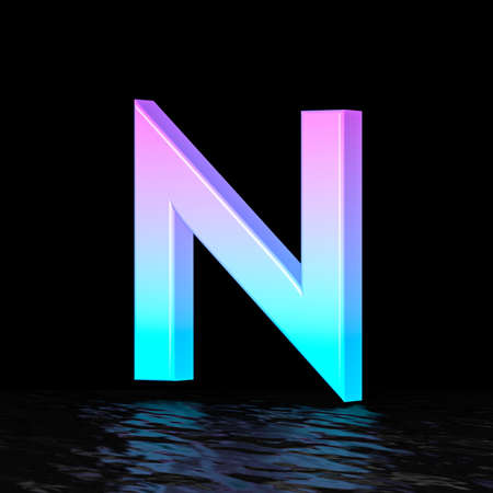 Cyan magenta font Letter N 3D render illustration isolated on black backgroundの写真素材