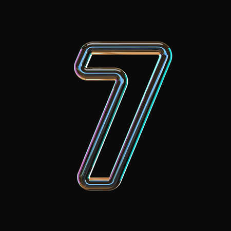 Vivid color glass font Number 7 SEVEN 3D render illustration isolated on black backgroundの写真素材