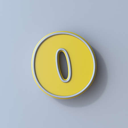 Yellow cartoon font Number 0 ZERO 3D render illustration isolated on gray background