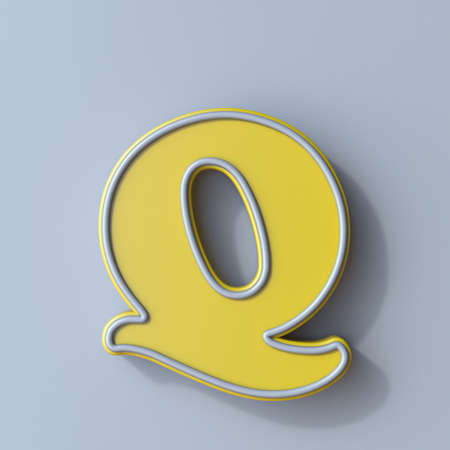 Yellow cartoon font Letter Q 3D render illustration isolated on gray backgroundの写真素材