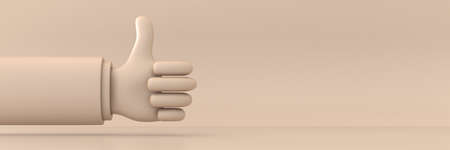 OK Thumb up sign 3D rendering on brown backgroundの写真素材