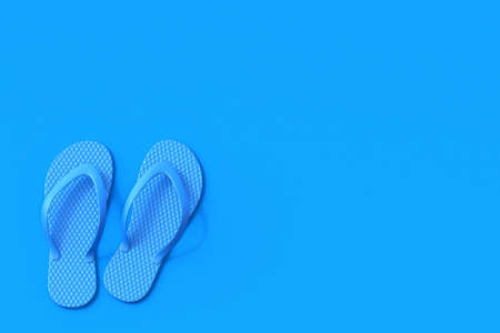Blue flip flops 3D render illustration isolated on blue backgroundの写真素材