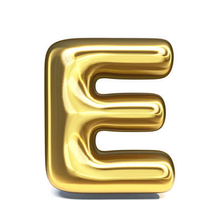 Golden font Letter E 3D rendering illustration isolated on white backgroundの写真素材