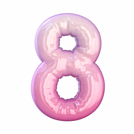 Pink latex glossy font Number 8 EIGHT  3D rendering illustration isolated on white backgroundの写真素材