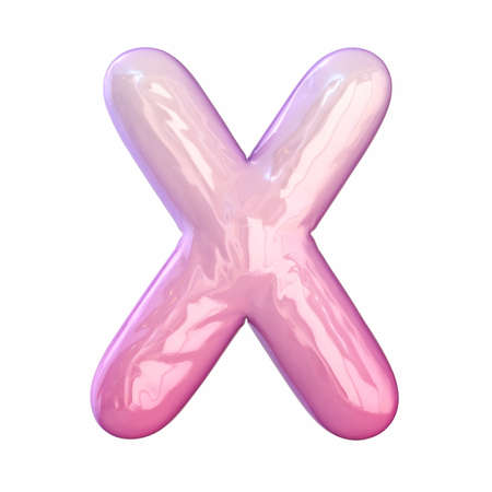 Pink latex glossy font Letter X 3D rendering illustration isolated on white backgroundの写真素材