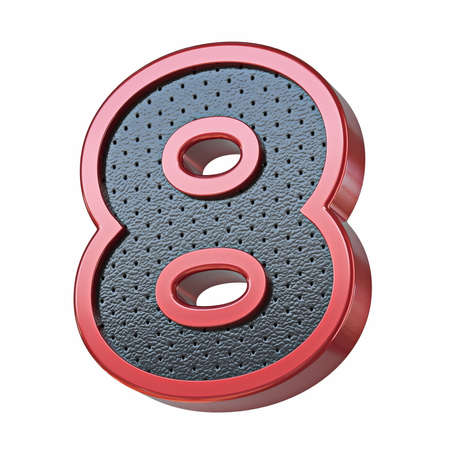 Red shinny metal and black leather font Number 8 EIGHT 3D render illustration isolated on white backgroundの写真素材
