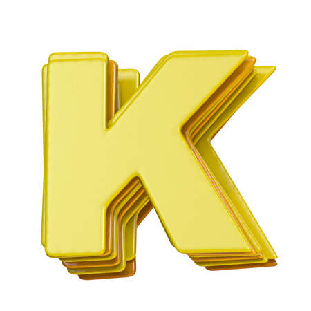 Yellow font Letter K 3D render illustration isolated on white backgroundの写真素材