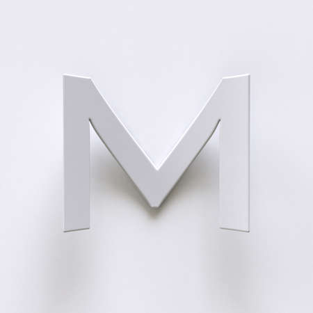 Bent paper font with long shadows  Letter M 3D render illustration isolated on gray backgroundの写真素材