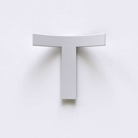 Bent paper font with long shadows  Letter T 3D render illustration isolated on gray backgroundの写真素材
