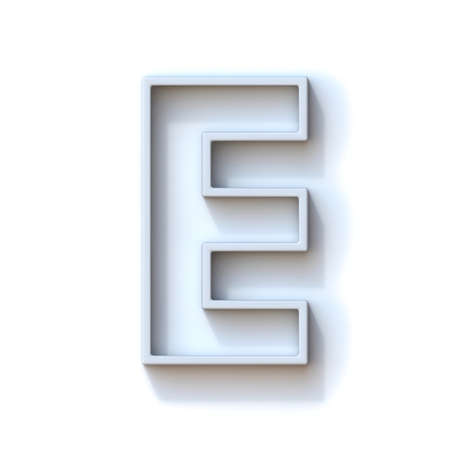 Grey extruded outlined font with shadow Letter E 3D rendering illustration isolated on white backgroundの写真素材