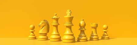 Yellow chess pieces 3D rendering illustration isolated on yellow background