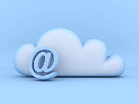 Cloud concept and At sign 3D rendering illustration isolated on blue backgroundの写真素材