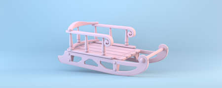 Pink wooden children sleight 3D rendering illustration isolated on blue backgroundの写真素材