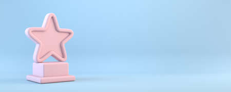 Pink star trophy 3D rendering illustration isolated on blue backgroundの写真素材
