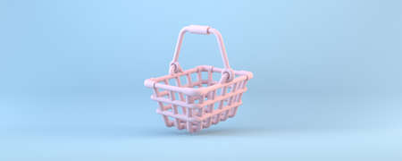 Pink shopping basket 3D rendering illustration isolated on blue background