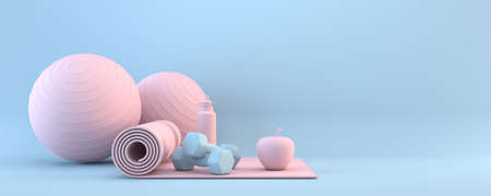 Fitness equipment 3D rendering illustration isolated on blue backgroundの写真素材