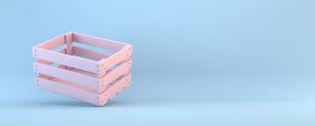 Empty wooden crate 3D rendering illustration isolated on blue backgroundの写真素材