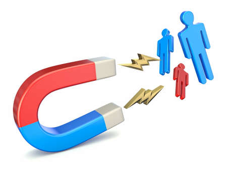 Magnet attracting people 3D rendering illustration isolated on white backgroundの写真素材