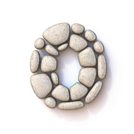 Pebble font Number 0 ZERO 3D rendering illustration isolated on white backgroundの写真素材