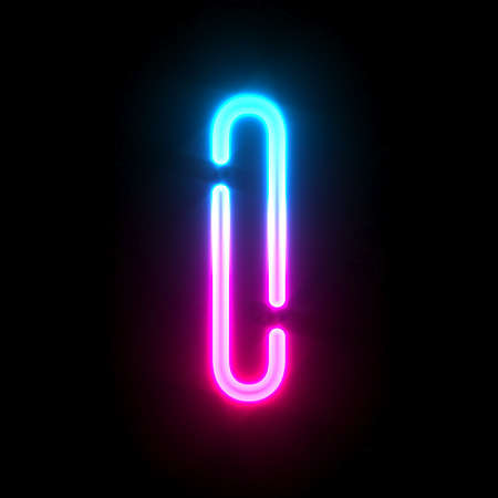 Blue pink glowing neon tube font Letter I 3D render illustration isolated on black backgroundの写真素材