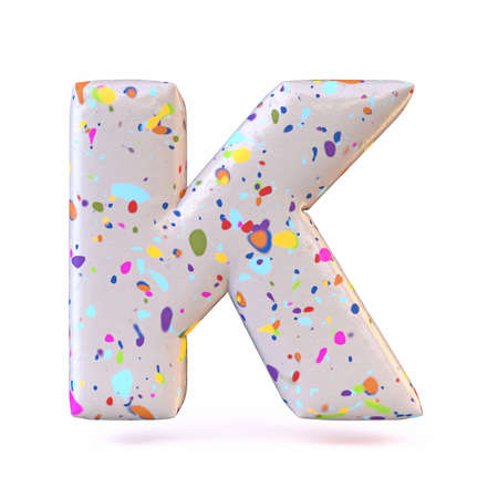 Colorful terrazzo pattern font Letter K 3D render illustration isolated on white backgroundの写真素材