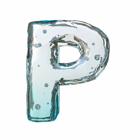 Blue ice font Letter P 3D rendering illustration isolated on white backgroundの写真素材