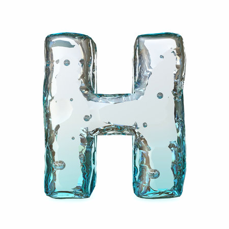 Blue ice font Letter H 3D rendering illustration isolated on white backgroundの写真素材