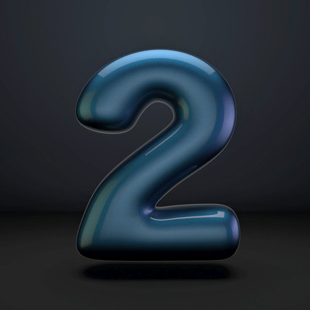 Dark blue shiny font Number 2 TWO 3D rendering illustration isolated on black backgroundの写真素材