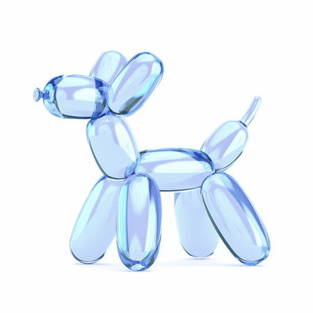 Blue transparent dog balloon 3D rendering illustration isolated on white backgroundの写真素材