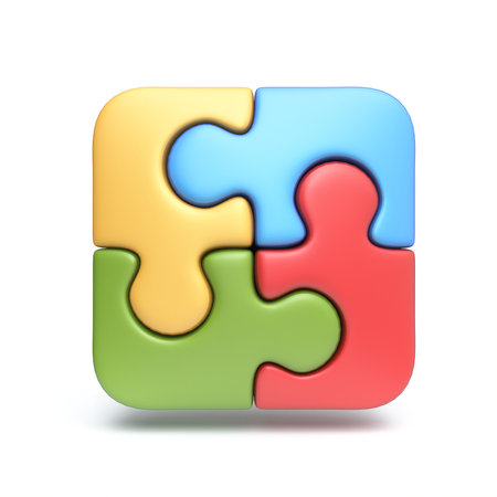 Square four pieces puzzle 3D rendering illustration isolated on white backgroundの写真素材