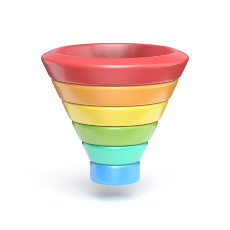 Chart funnel 3D rendering illustration isolated on white backgroundの写真素材