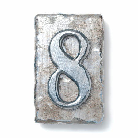 Aged metal letterpress Number 8 EIGHT 3D rendering illustration isolated on white backgroundの写真素材
