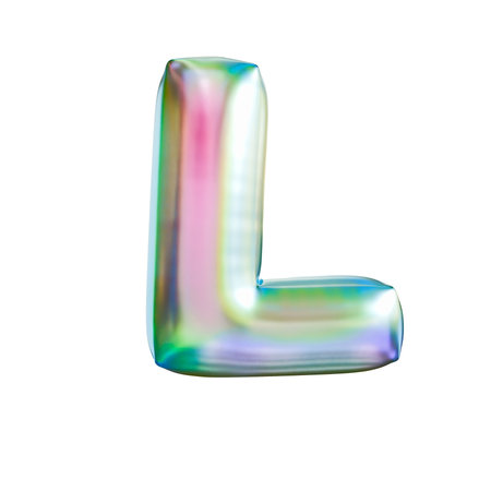 Tricolor gradient holographic metal font Letter L 3D rendering illustration isolated on white backgroundの写真素材