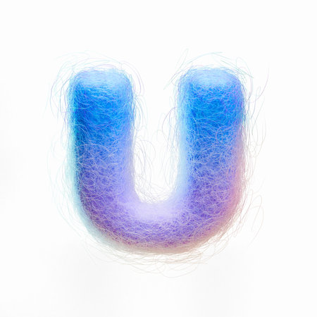 Wool felt font Letter U 3D rendering illustration isolated on white backgroundの写真素材