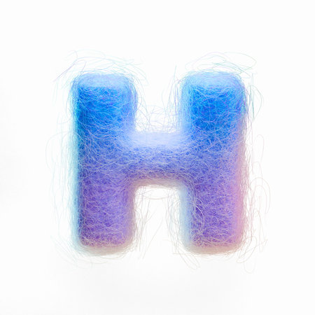 Wool felt font Letter H 3D rendering illustration isolated on white backgroundの写真素材