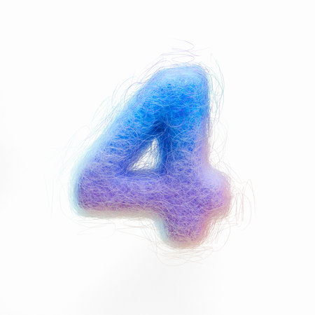 Wool felt font Number 4 FOUR 3D rendering illustration isolated on white backgroundの写真素材