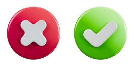 Cross mark and Check mark Front view 3D rendering illustration isolated on white backgroundの写真素材