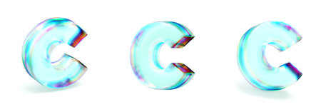 Crystal glass Font Set of letters C 3D rendering illustration isolated on white backgroundの写真素材