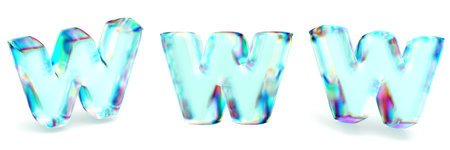 Crystal glass Font Set of letters W 3D rendering illustration isolated on white background