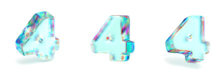 Crystal glass Font Set of number 4 FOUR 3D rendering illustration isolated on white background